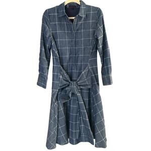 Madison & Park Weekend Shirt Dress Women's Small Tie Front Windowpane Blue White